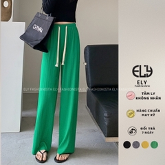 Quần ống rộng nữ Ely fashion suông dài vải tăm ly không khăn màu đen siêu hack dáng mặc thoáng mát ELY266