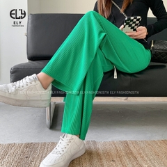 Quần ống rộng nữ Ely fashion suông dài vải tăm ly không khăn màu đen siêu hack dáng mặc thoáng mát ELY266