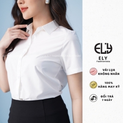 Áo sơ mi nữ tay ngắn Ely fashion kiểu polo form suông vải thô lụa chống nhàu màu trắng chuẩn thời trang công sở ELY271