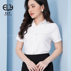 Áo sơ mi nữ tay ngắn Ely fashion kiểu polo form suông vải thô lụa chống nhàu màu trắng chuẩn thời trang công sở ELY271