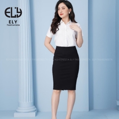 Áo sơ mi nữ tay ngắn Ely fashion kiểu polo form suông vải thô lụa chống nhàu màu trắng chuẩn thời trang công sở ELY271
