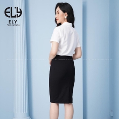 Áo sơ mi nữ tay ngắn Ely fashion kiểu polo form suông vải thô lụa chống nhàu màu trắng chuẩn thời trang công sở ELY271