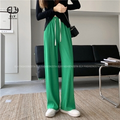 Quần ống rộng nữ Ely fashion suông dài vải tăm ly không khăn màu đen siêu hack dáng mặc thoáng mát ELY266