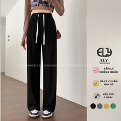 Quần ống rộng nữ Ely fashion suông dài vải tăm ly không khăn màu đen siêu hack dáng mặc thoáng mát ELY266