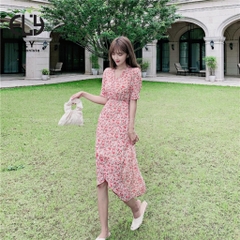 Váy hoa nhí nữ dáng xoè dài đẹp đi biển có lớp lót đầm dự tiệc hàng thiết kế thời trang hàn quốc ELY202