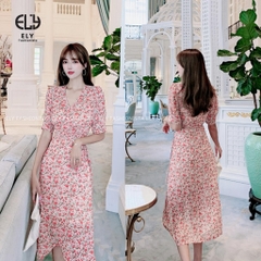 Váy hoa nhí nữ dáng xoè dài đẹp đi biển có lớp lót đầm dự tiệc hàng thiết kế thời trang hàn quốc ELY202
