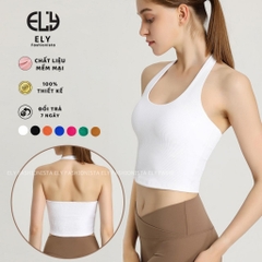 Áo croptop nữ ôm kiểu dáng bra cổ yếm ba lỗ hở lưng hàng đẹp 2 lớp vải cotton borip 4 chiều tập yoga EL274