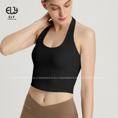 Áo croptop nữ ôm kiểu dáng bra cổ yếm ba lỗ hở lưng hàng đẹp 2 lớp vải cotton borip 4 chiều tập yoga EL274