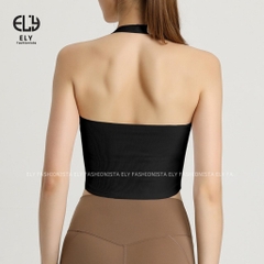 Áo croptop nữ ôm kiểu dáng bra cổ yếm ba lỗ hở lưng hàng đẹp 2 lớp vải cotton borip 4 chiều tập yoga EL274