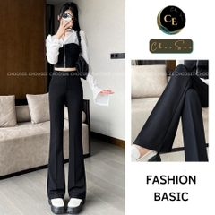 Quần ống loe nữ Choosee lưng cạp cao 2 cúc baggy vải đẹp kiểu dài suông loe rộng culottes màu đen CHS212