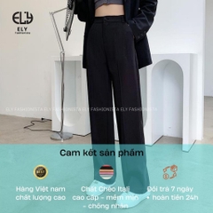 Quần ống rộng nữ dáng đứng suông dài culottes xếp ly lưng cạp cao vải chéo Ý cao cấp không nhăn ELY275