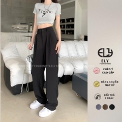 Quần ống rộng nữ dáng đứng suông dài culottes xếp ly lưng cạp cao vải chéo Ý cao cấp không nhăn ELY275