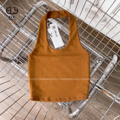 Áo croptop nữ ôm kiểu dáng bra cổ yếm ba lỗ hở lưng hàng đẹp 2 lớp vải cotton borip 4 chiều tập yoga EL274