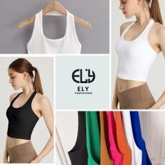 Áo croptop nữ ôm kiểu dáng bra cổ yếm ba lỗ hở lưng hàng đẹp 2 lớp vải cotton borip 4 chiều tập yoga EL274