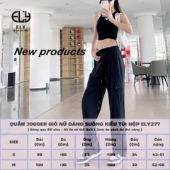 Quần ống rộng nữ kiểu jogger suông túi hộp chất gió lưng cạp cao dây rút eo và ống dáng thể thao ELY277