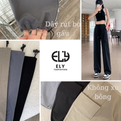 Quần ống rộng nữ kiểu jogger suông túi hộp chất gió lưng cạp cao dây rút eo và ống dáng thể thao ELY277