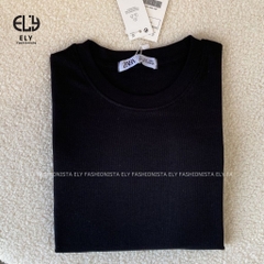 Áo croptop nữ tay dài cổ tròn vải thun coton co giãn 4 chiều kiểu basic dáng ôm body màu đen đẹp ELY278