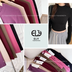 Áo croptop nữ tay dài cổ tròn vải thun coton co giãn 4 chiều kiểu basic dáng ôm body màu đen đẹp ELY278