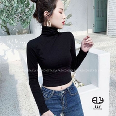 Áo croptop nữ tay dài cao cổ chất vải cotton lót lông kiểu cổ lọ cao cấp giữ nhiệt dáng ôm body đẹp ELY280