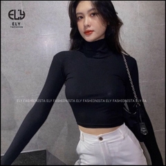 Áo croptop nữ tay dài cao cổ chất vải cotton lót lông kiểu cổ lọ cao cấp giữ nhiệt dáng ôm body đẹp ELY280