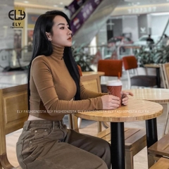 Áo croptop nữ tay dài cao cổ chất vải cotton lót lông kiểu cổ lọ cao cấp giữ nhiệt dáng ôm body đẹp ELY280