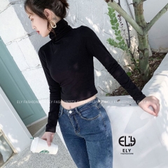 Áo croptop nữ tay dài cao cổ chất vải cotton lót lông kiểu cổ lọ cao cấp giữ nhiệt dáng ôm body đẹp ELY280