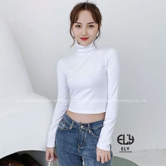 Áo croptop nữ tay dài cao cổ chất vải cotton lót lông kiểu cổ lọ cao cấp giữ nhiệt dáng ôm body đẹp ELY280