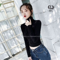 Áo croptop nữ tay dài cao cổ chất vải cotton lót lông kiểu cổ lọ cao cấp giữ nhiệt dáng ôm body đẹp ELY280