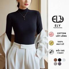 Áo thun nữ tay dài giữ nhiệt lót lông cổ cao 3 phân trơn áo phông chất tăm dẻo lót nỉ cao cấp co giãn chuẩn from ELY281