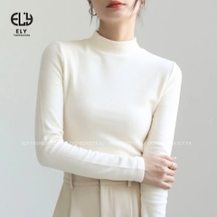Áo thun nữ tay dài giữ nhiệt lót lông cổ cao 3 phân trơn áo phông chất tăm dẻo lót nỉ cao cấp co giãn chuẩn from ELY281