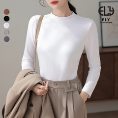 Áo thun nữ tay dài giữ nhiệt lót lông cổ cao 3 phân trơn áo phông chất tăm dẻo lót nỉ cao cấp co giãn chuẩn from ELY281