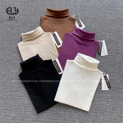 Áo thun nữ cổ lọ tay dài chất cotton lót lông giữ nhiệt kiểu áo phông dáng ôm body dài co giãn tốt ELY282