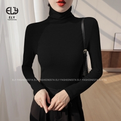 Áo thun nữ cổ lọ tay dài chất cotton lót lông giữ nhiệt kiểu áo phông dáng ôm body dài co giãn tốt ELY282