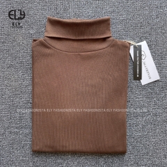 Áo thun nữ cổ lọ tay dài chất cotton lót lông giữ nhiệt kiểu áo phông dáng ôm body dài co giãn tốt ELY282