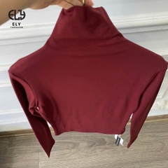 Áo croptop nữ tay dài cao cổ chất vải cotton lót lông kiểu cổ lọ cao cấp giữ nhiệt dáng ôm body đẹp ELY280