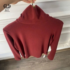 Áo thun nữ cổ lọ tay dài chất cotton lót lông giữ nhiệt kiểu áo phông dáng ôm body dài co giãn tốt ELY282