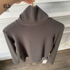 Áo thun nữ cổ lọ tay dài chất cotton lót lông giữ nhiệt kiểu áo phông dáng ôm body dài co giãn tốt ELY282