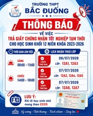 THÔNG BÁO VỀ VIỆC TRẢ GIẤY CHỨNG NHẬN TỐT NGHIỆP TẠM THỜI CHO HỌC SINH KHỐI 12 NIÊN KHOÁ 2023- 2026