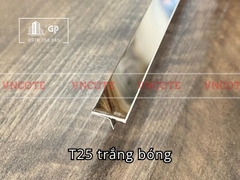 Nẹp inox chữ T25mm màu trắng bóng