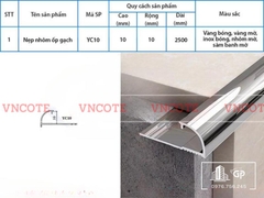 Nẹp nhôm bo góc ốp lát 10mm trắng bóng YC-10TB