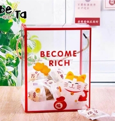 Hộp mica vuông dây xách 15x10x19cm hình mèo Become Rich