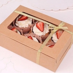 Hộp cupcake 6 ô mở nắp nâu