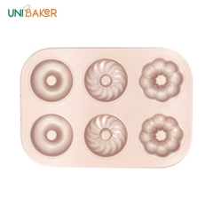 Khuôn nướng 6 bánh donut hoa văn Unibaker MB832