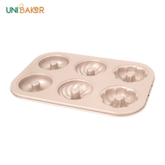 Khuôn nướng 6 bánh donut hoa văn Unibaker MB832