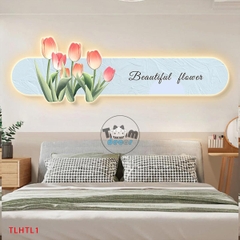 Tranh Led 3D Tráng Gương Treo Tường Hoa Tulip Đẹp Có Remot Điều Khiển - Tranh Tráng Gương Kèm Đinh 4 Chân Treo Tranh