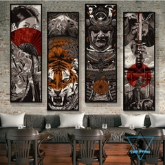 Bộ 4 tranh samurai tranh canvas khung composite treo tường giá xưởng - trang trí tiệm cà phê - tattoo ...