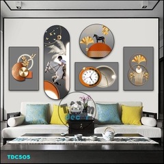 Tranh Ghép 5 Bức Tranh Trừu Tượng Tráng Gương Hoặc Tranh Nhựa Mặt Gương Dán Tường Bộ 5 Tấm - TDC505