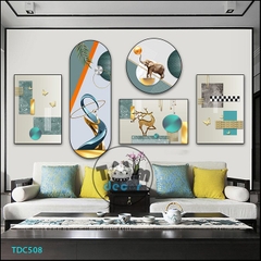 Tranh Ghép 5 Bức Tranh Trừu Tượng Tráng Gương Hoặc Tranh Nhựa Mặt Gương Dán Tường Bộ 5 Tấm - TDC508