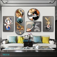 Tranh Ghép 5 Bức Tranh Trừu Tượng Tráng Gương Hoặc Tranh Nhựa Mặt Gương Dán Tường Bộ 5 Tấm - TDC510