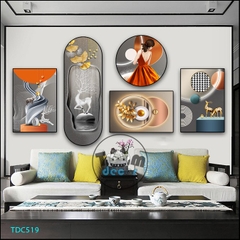 Tranh Ghép 5 Bức Tranh Trừu Tượng Tráng Gương Hoặc Tranh Nhựa Mặt Gương Dán Tường Bộ 5 Tấm - TDC519